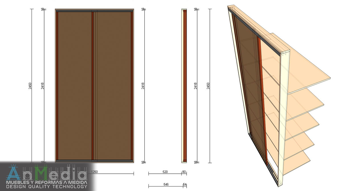 Armario – frente, puertas correderas Víctor - proyecto- dimensiones